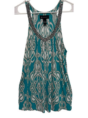 INC International Concepts Sleeveless Top Women’s XL Green Ikat Paisley Beaded